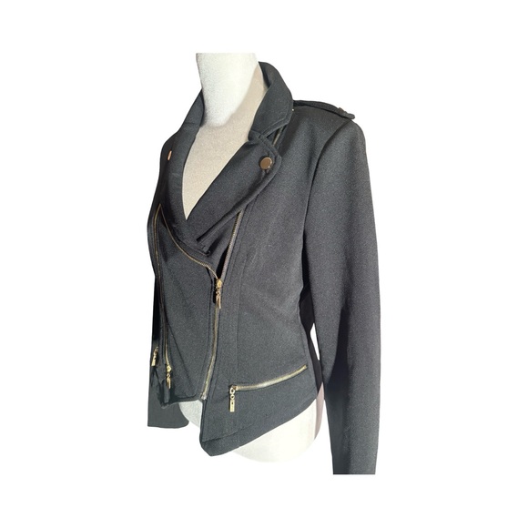 NWT Windsor Framed Cropped Moto Biker Knit Dress Jacket Womens M. Black Stretchy - Picture 6 of 14